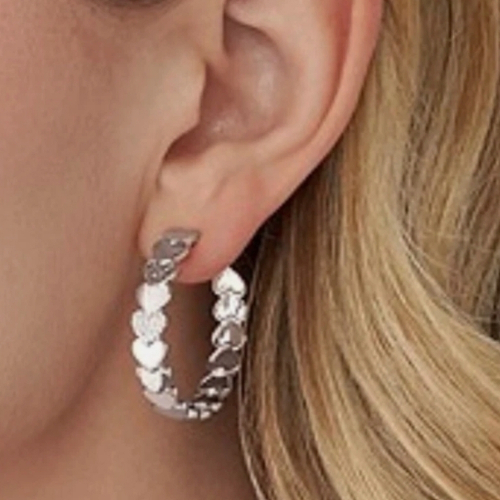 Michael Kors Silver Brass Heart Hoop Earrings NWT - Picture 4 of 13